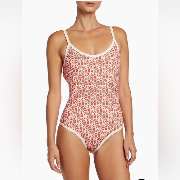 Moncler Orange Logo Scoopback One-Piece Swimsuit Size Medium NWT - Picture 3 of 15